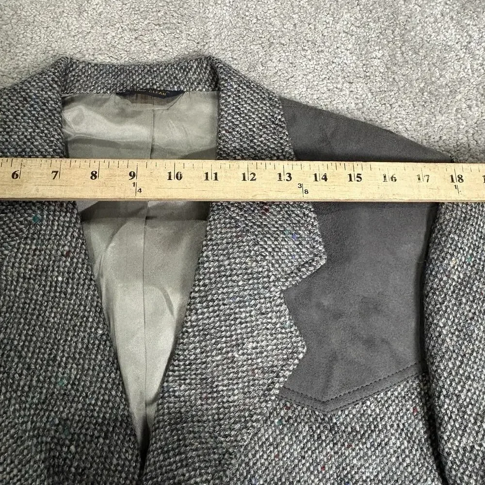 Pendleton Mens Virgin Wool Blazer Western Sport Coat Gray Suede Patches Sz 44L